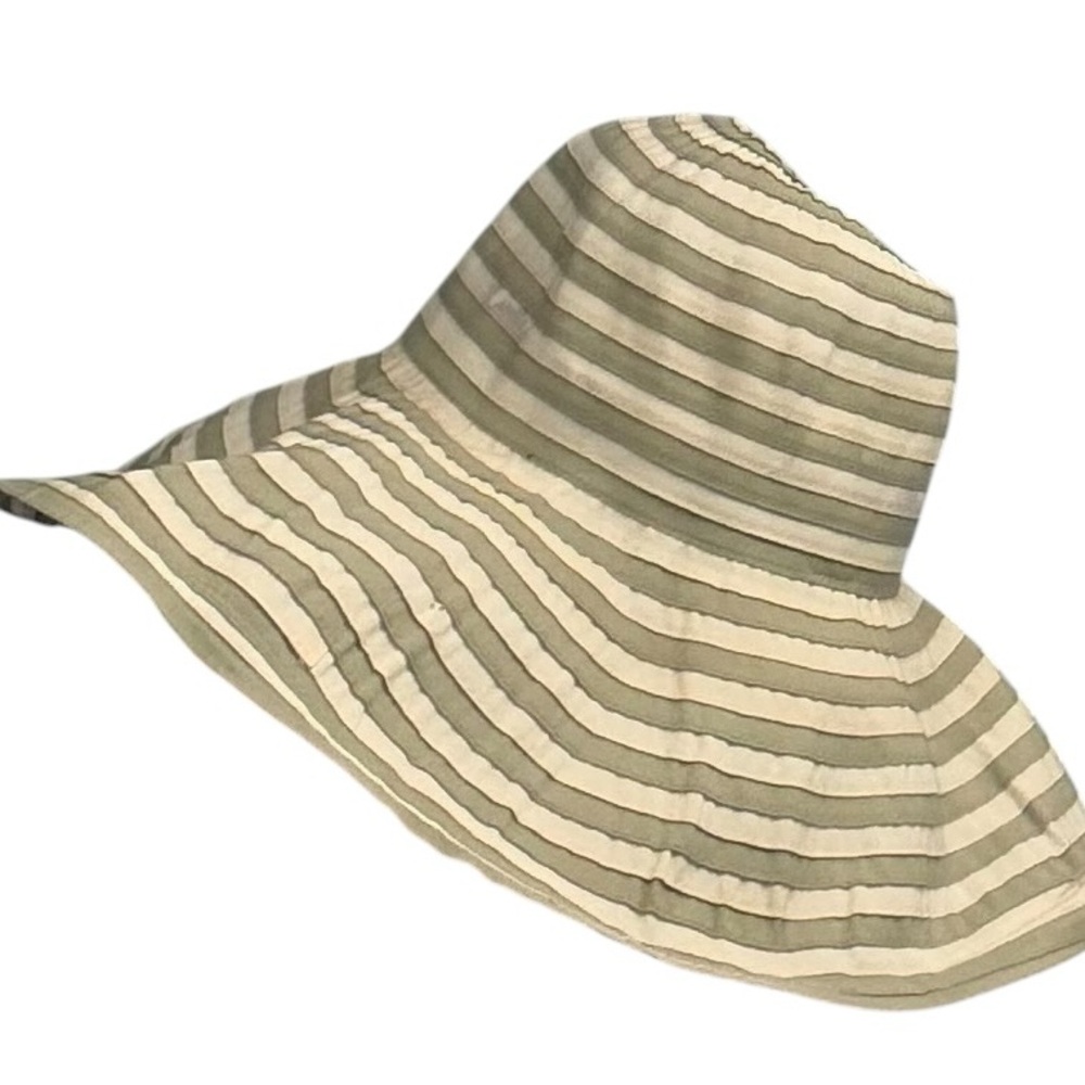 San Diego Hat Company Striped Wide-Brim Floppy Hat in Beige and Olive Green